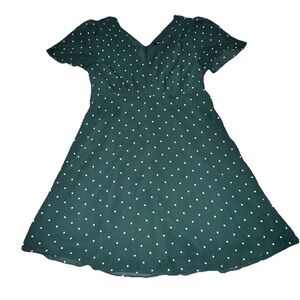 Madewell Sz 12 Green Polka Dot Smocked Shoulder Dress Flutter Sleeve Classic